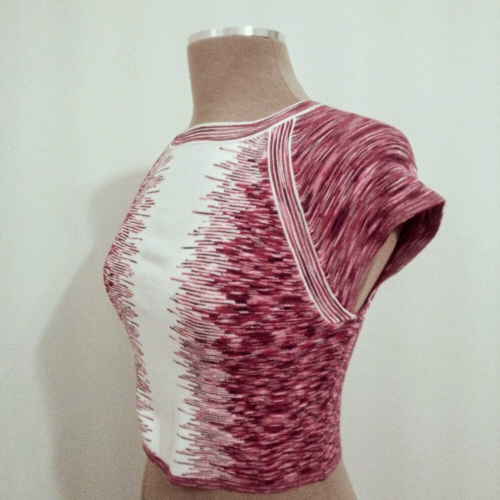 bebe Juniors Crop Top Cap Sleeve Pink/White Size M